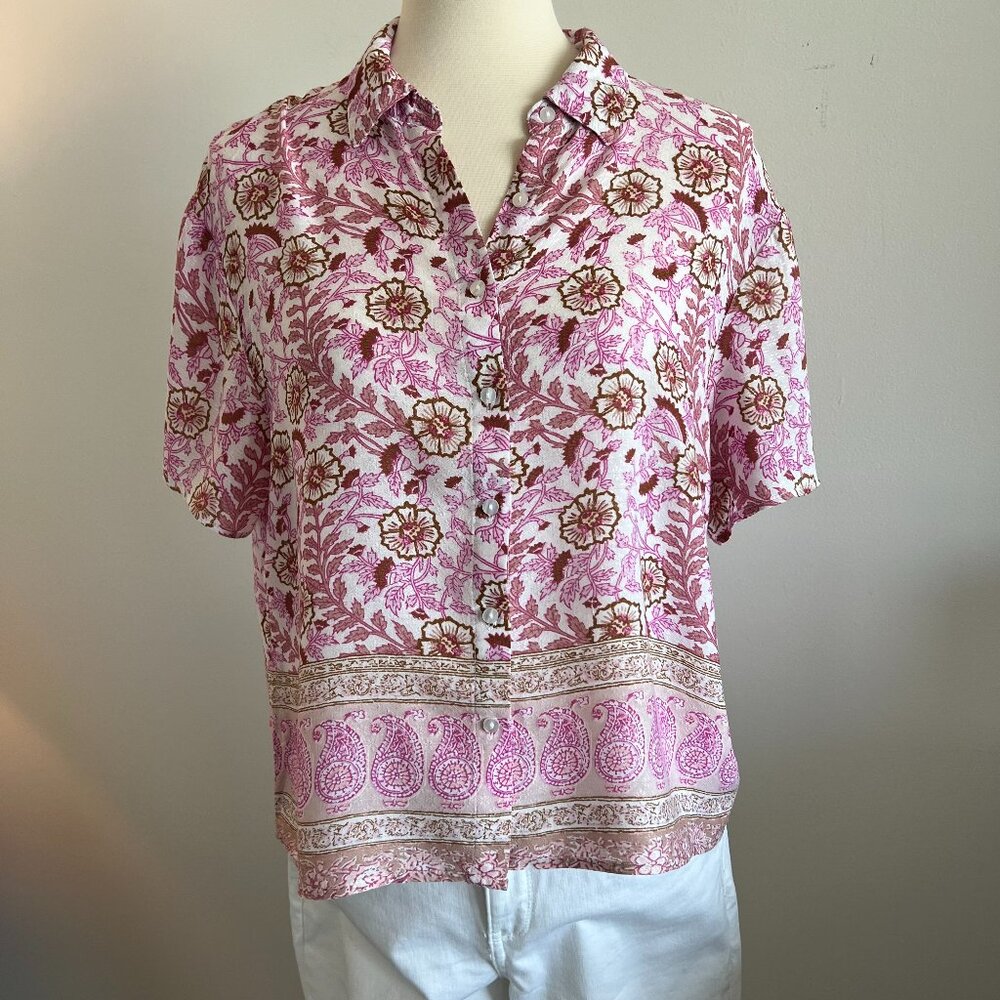 Jane & Delancey flora,l button down, short sleeve top size M